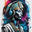 Placeholder: Illustrative sketch of Pharaoh Akhenaten in music with headphones, contrasting colors, full body, ultra quality, hyper detailed, graffiti, concept art, maximalism, 8k