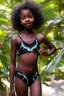 Placeholder: young natural black teen girl in the jungle playing with dad in swimsuit. in a bed