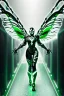 Placeholder: Cyborg symbiote, white color, green color, tendrils, high tech, cyberpunk, biopunk, membrane wings, carbon fiber