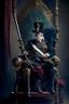 Placeholder: 70 years old victorian soldier on a throne with a musket