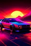 Placeholder: synthwave, car, sun, flat mesh, digital