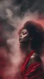 Placeholder: beautiful black women in red Smokey ethereal, heavenly background