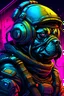 Placeholder: pug soldier with rilfe M4 with helmet with neon background color with text Szczepan with cyberpunk style