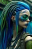 Placeholder: mermaid cyberpunk some fish scales on face indigo hair dreadlock sunglasses