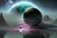 Placeholder: Person seeing a Magic sphere in the misty lagoon, that reflects galaxy