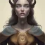 Placeholder: Portrait of old wiched with horns " enchantress Morgan" with and mid-12th century elegant apparel.extremely detailed face,black clear Big eyes,perfectly centered image,intricate detail.korra character face style.and Kilian Eng art color