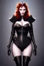 Placeholder: Christina Hendricks as evil queen in black leather, leather, busty, cleavage, angry, stern look. character design by cory loftis, fenghua zhong, ryohei hase, ismail inceoglu and ruan jia. unreal engine 5, artistic lighting, highly detailed, photorealistic, fantasy