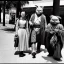 Placeholder: Creepy old photo of star wars Yoda and ewok type people out shopping at old town