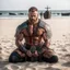 Placeholder: muscle viking back on his knees on a plazza, hands on the sand of the shore, ready to have his bloody back opened for execution and lungs open to the outside: this is the blood eagle ritual execution