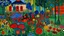 Placeholder: A blue flower garden with a factory designed in cave paintings painted by Alexej von Jawlensky