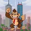 Placeholder: vector Cartoon Donkey Kong gluing two skyscrapers together