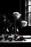Placeholder: lastimarse con los tallos de las rosas, tiene q ser una imagen en blanco y negro con excepcion de las rosas y la sangre que tienen q ser rojas, darle un estilo sombrio con Edward Hopper