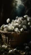 Placeholder: Bosch nightmares paining style Title:a basket full of white poppies , 8k artistic photography, photorealistic concept art, soft natural volumetric cinematic perfect light, chiaroscuro, award-winning photograph, masterpiece, oil on canvas, Raphael, Caravaggio, Greg Rutkowski, people, beksinski, Giger