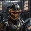 Placeholder: star wars bald male corellian pilot wearing pearlescent black and gunmetal grey First Order special forces heavy assault stealth commando armor and helmet with gold trim inside the jedi temple, hyperdetailed, dynamic lighting, hyperdetailed background, 8k resolution, volumetric lighting, light skin, fully symmetric details