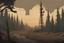 Placeholder: , radio tower, cinematic, apocalyptic background, comic book, forest