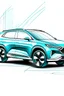 Placeholder: outline drawing of hyundai tucson 2022 hybrid in the color teal white background no mirror