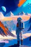 Placeholder: One astronaut looking at sky, planet in thrlake, mountains, sci-fi, hans am ende, and henry luyten impressionism paintings