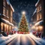 Placeholder: Hyper Realistic Christmas Celebrations In A Street at Snowfall Night with a Big Christmas Tree & garland Lights