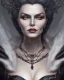 Placeholder: old evil queen in black leather gown, femme fatale, volouptous, busty, cleavage, angry, emperious, 8k resolution concept art portrait by Greg Rutkowski,