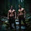 Placeholder: two Handsome and muscular 30 year old shirtless mountain men , dark fantasy, snowy forest