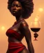 Placeholder: Negra Francisca, beautiful, curvy body, mature African slave, simple red fabric dress, beautiful long black hair, red headband, head and shoulders portrait, holding glass of wine, 8k resolution concept art portrait by Greg Rutkowski, Unreal Engine 5 volumetric lighting