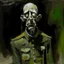 Placeholder: Ghostly apparitional anguished Zombie spirit of a WWI soldier by Graham Sutherland, dramatic, impressionism, drab green and black color scheme, memento mori