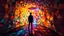 Placeholder: Person in an interior space designed with aperiodic tessellation art in deep colors