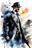 Placeholder: man, detective, create in inkwash and watercolor, comic book art style