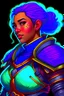 Placeholder: Female half air genasi half plasmoid from dungeons and dragons, Waist up in moonlight, southeast Asian, skintone like meghan markle, bicep length wind like hair, purple hair, Tough Traveler vibes, Snake skin armor, dark green and light blue armor, Purple armor accents, deep green eyes, realistic, digital art, high resolution