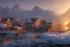 Placeholder: highly detailed small village scene in skelig harbor, sunrise, illustration, background snowy mountains, cinematic lighting, 4k, 8k, octane render, digital concept art, trending on artstation, pinterest, extremely detailed, ambient lighting.