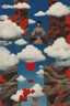 Placeholder: cloud in blue sky, a red lip, collage art, shuji terayama, dreamy objects, surreal, criterion collection, showa era, intricate details, mirror