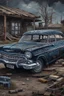 Placeholder: Bosch painting style nightmare , an old abandoned 1960 black ford car