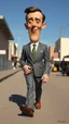 Placeholder: A man with very big head and small body looks like per wee Herman walking