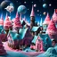 Placeholder: detailed creepy village made of cake frosting, cotton candy, ice cream, strong texture, extreme detail, octane render, stars and planets, Yves Tanguy, Max Ernst