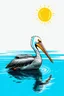 Placeholder: sticker of A serene pelican on a lake on a sunny day, inspired by the art style of Modigliani and Picasso with simple shapes and simple bold outlines, clipart png illustration, white background, charming and cozy drawing, saturated and sparkling colors