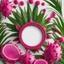 Placeholder: Round picture frame in the colors of dragon fruit on a light background to remove