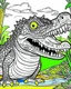 Placeholder: create a 2d black outline, "safari smiling cartoon crocodile coloring book for kids", coloring page, low details design, black contour, coloring page design, simple background, colorful , card style, coloring page for kids, white background, sketch style, safari landscape, cartoon style