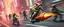 Placeholder: robotic ai pirate in the style of fallout 4 hi speed rocket ship on leaning scooter in a swing, coated rat gremlin captain in high speed pursuit among neon cyber soldiers, with background motion blur, airbrush and pen outline, in the style of Fallout 4 and Cyberpunk and GTA5