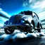 Placeholder: jet-fighter vw-beetle genetically spliced, retrofuturistic, phototrealism, in flight, one subject,