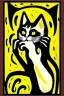 Placeholder: Cat holding her head with her hands. The scream Edvard Munch. Painting style of Edvard Munch