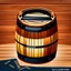 Placeholder: a wooden barrel : 1.5 ) money goes in from above and money comes out from below, ultra quality, vector graphics