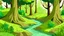 Placeholder: Cartoon style Forest with trees, creek a little bit on the left