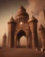 Placeholder: An old Arab city with a big gothic_arab gate in a sandstorm. Cinematic lighting