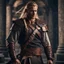 Placeholder: stunningly handsome viking warrior king, muscular, long blonde hair, male age 30, wearing a dark suit, tan skin, tattoos,photorealistic 4k