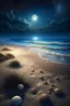 Placeholder: magic sea, beach with sand, shells, realistic, professional photo, 4k, top view, cosmic sky, stars, full moon, milki way