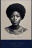 Placeholder: An extremely formal, funeral program written in French for a black woman (include a front photograph of a beautiful lightly tanned biracial black woman) on darkest blue deeply pigmented velvet paper with brilliant, brightest heavy bright shining platinum calligraphy fonts, simple, minimalistic, less element, very dramatic lighting