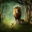 Placeholder: Chronicles of Narnia, young girl and majestic lion on wooded forest path, girl wearing flower crown, 8k resolution, high-quality, fine-detail, iridescent, intricate, digital art, detailed matte, volumetric lighting, beautiful, illustration, 3D octane render, brian froud, howard lyon, selina french, anna dittmann, annie stokes, lisa parker, greg rutowski,