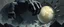 Placeholder: epic fantasy illustration, black giant throwing pushing marble stone ball sculpture into wall