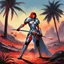 Placeholder: [art by Steve Rude] bloody Templar of the Oath of Silence on the battlefield with her mace and palmtree crab armour