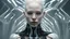 Placeholder: cinematic photo, a gorgeous transparent alien albino reptile fashion model, futuristic transparent harness bodysuit portrait, by Denis Villeneuve, black transparent fashion outfit by Demna Gvasalia, transparent stingray fins cyberpunk visor , transparent symmetrical reptilian face patterns, minimal design, symmetrical, very detailed, close up, horror, 35mm, photography, dark black color palette, cyberpunk